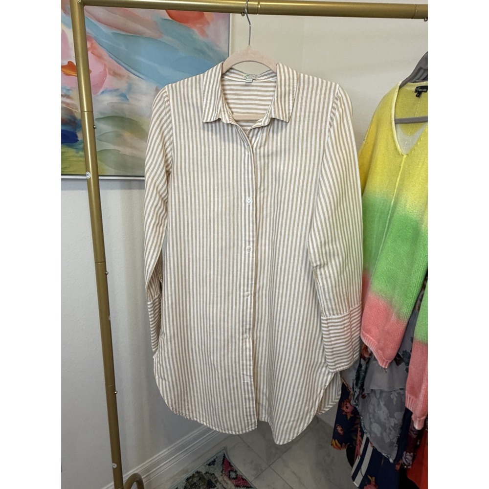 J.CREW Women's Small Linen Oversized Fit Striped Long Sleeve Top